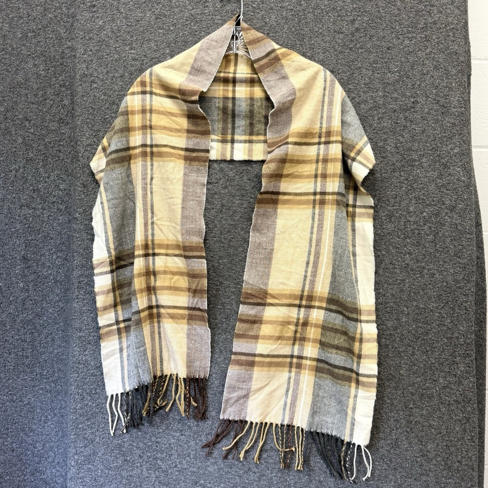 Cashmere Feel Italy Design Scarf Neutral Beige Plaid Old Money Preppy Academia